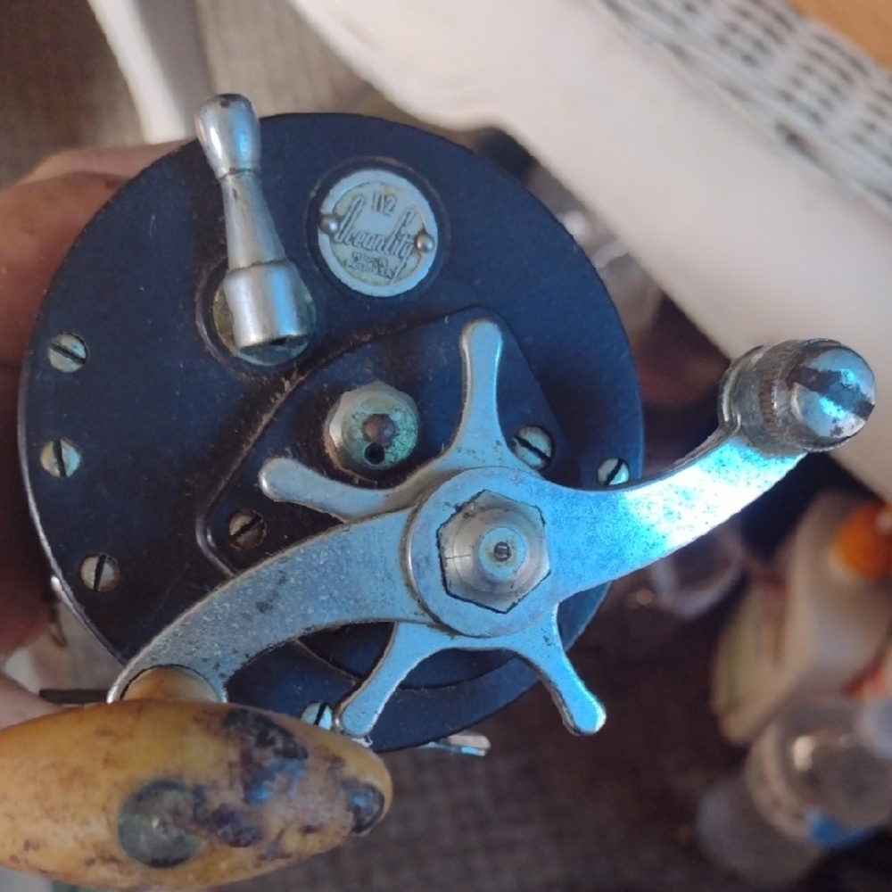 Vintage Fishing Reel with Wooden Handle